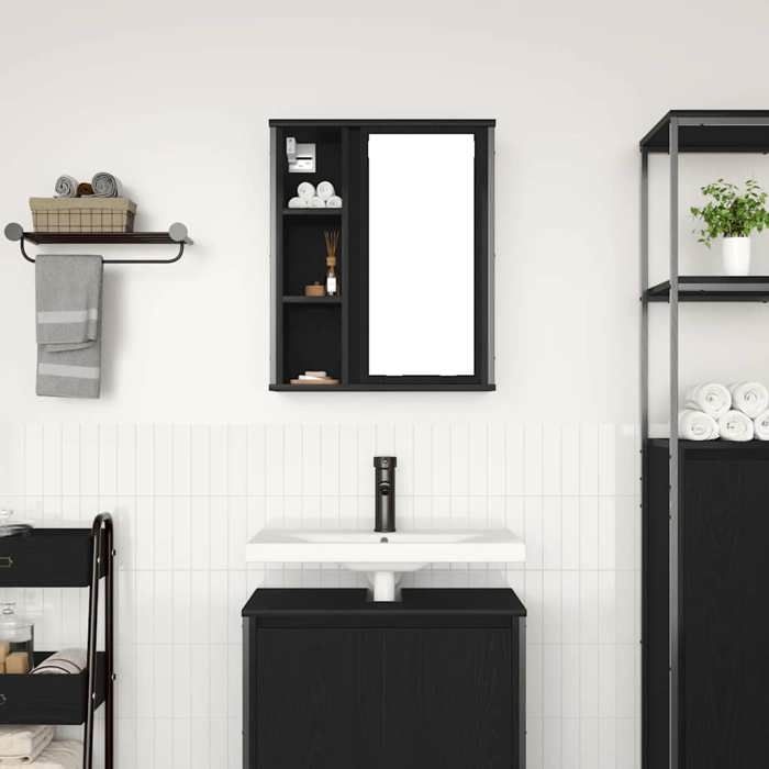 (17738)Moderne Cabinet murale avec stockage POUR salle de bain Meubles-lavabos miroir chêne noir 50x21x60 cm poid:13.45 kg