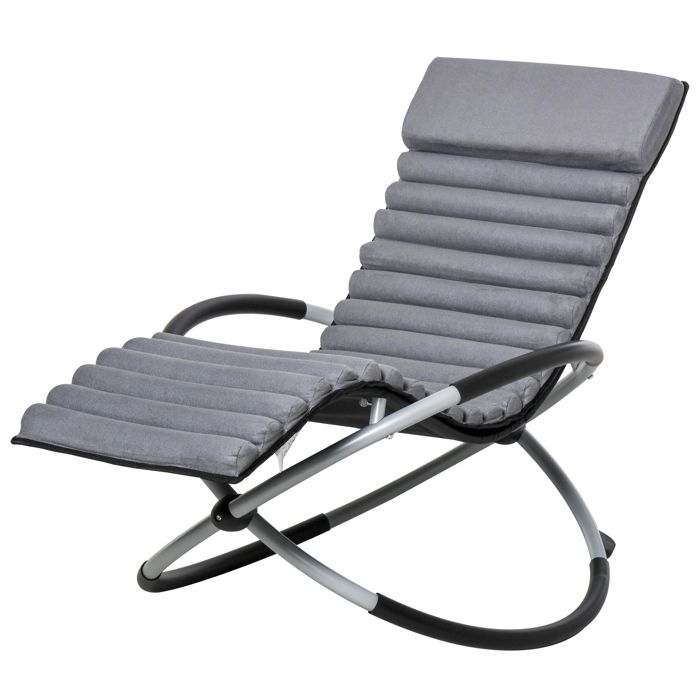 LIA Chaise Longue à Bascule Pliable Rocking Chair Design Contemporain avec Matelas revêtement Aspect Daim métal Gris Noir
