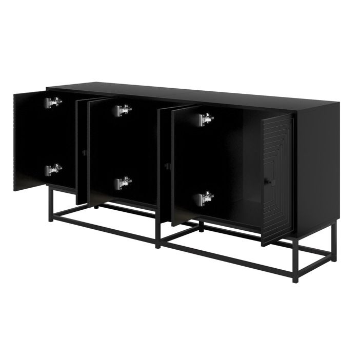 Buffet bas noir mat 160 cm - meuble de rangement 3 portes avec relief decoratif