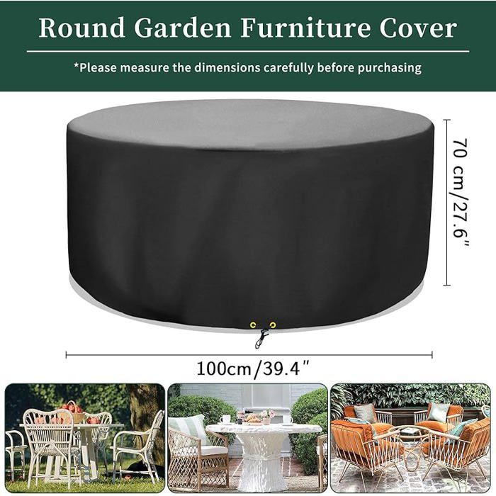 Housse de protection pour table de jardin Ronde En tissu Oxford 420D Coupe vent Résistante aux UV Pour Ø100x70cm