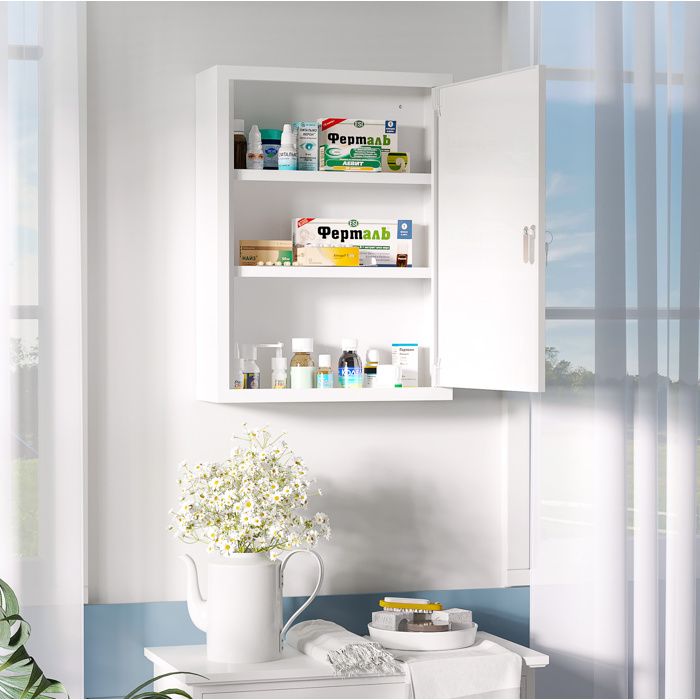 Armoire à pharmacie murale verrouillable en acier blanc avec 3 étagères 2 clés 40 x 15 x 53 5 cm ORVRYN