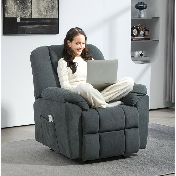 Fauteuil Relax Electrique Massant Gris Fonce Siege Inclinable Chauffant FloraGrace Pour Salon Montage Sans Outil 82x97x101cm