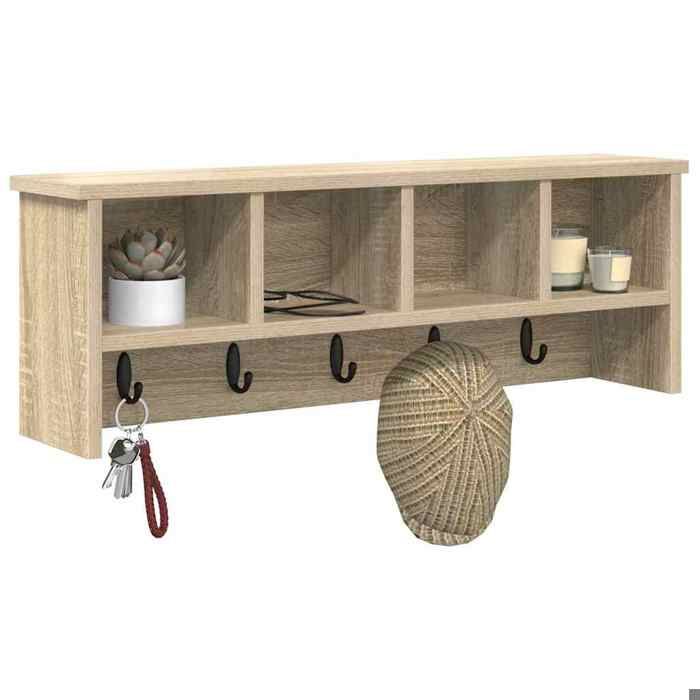 Meuble Étagère - Beige - Porte-manteau mural - 1 pc - avec étagère Chêne sonoma 75x16x26 cm B4944