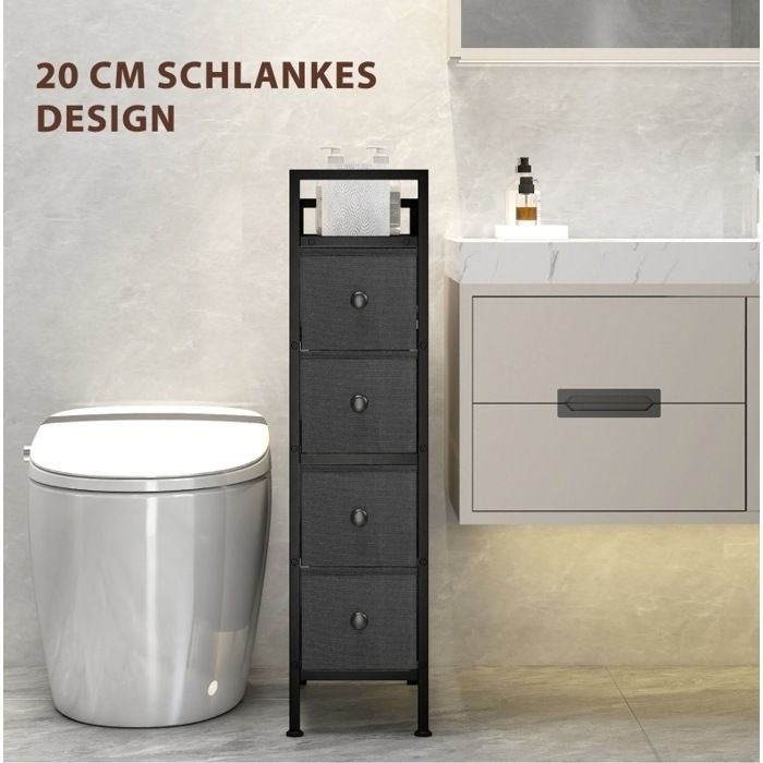 Commode Etroite 4 Tiroirs Noir Rangement Vertical FloraGrace Pour Chambre Montage Simple 20x43x81 5cm
