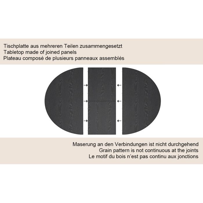 able à manger extensible ronde à ovale 110-150 cm rangement intégré effet bois noir charge max. 60 kg