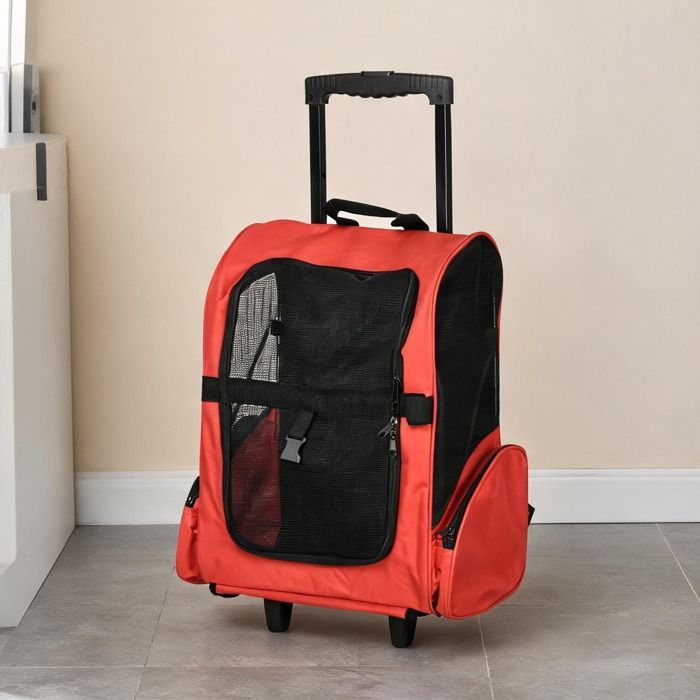 Sac trolley 2-en-1 rouge pour chien chat – portage dos ou roulettes 42 x 25 x - Rouge Tissus 16.54 x 9.84 x 21.65 cm Ref 7FZUXX
