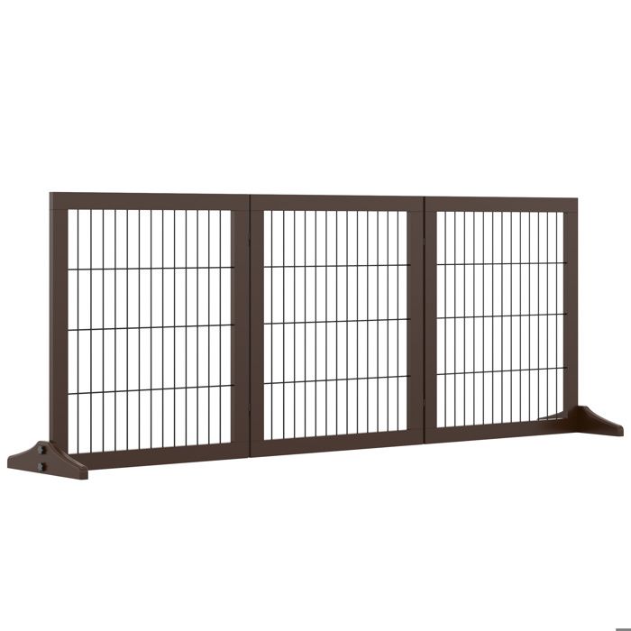 Barrière pour chien en bois - Autoportante - 3 panneaux - Pliable - Bois de pin massif - Grille métallique centrale