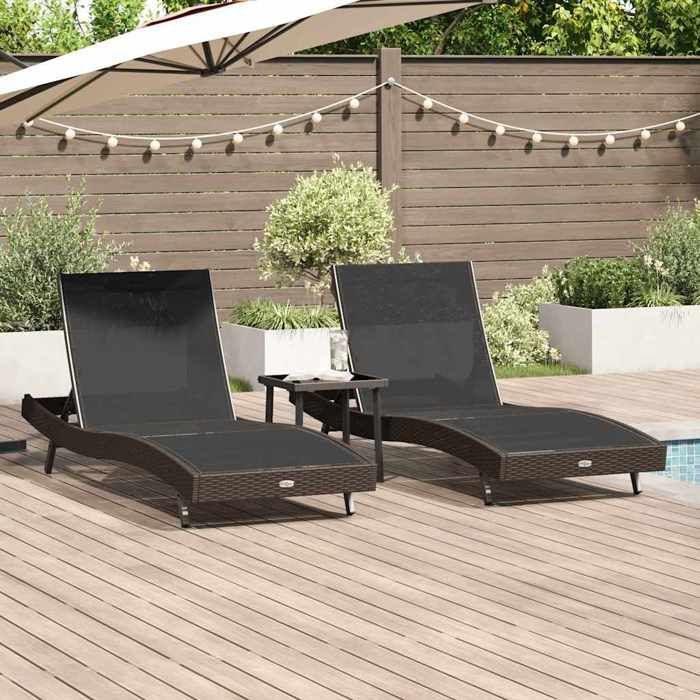 Transat (lot de 3) Chaises longues Marron 197x70x82 cm polyrotin LL3225