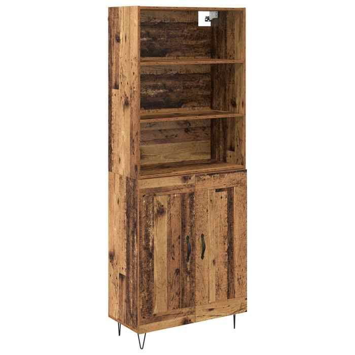 Haut Armoire 2 Pc Bois Ancien 695 x 34 x 180 cm avec porte vitrée pour exposer la vaisselle FR502516