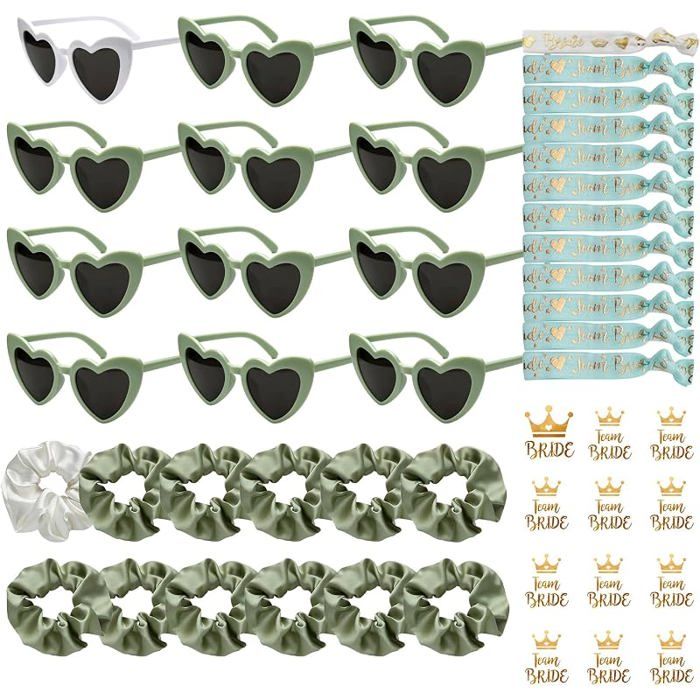 48 Pièces Lunettes en Forme de Coeur Bracelets Team Bride Autocollants Kit Lunettes Evjf 12 Paires Bracelets Team Bride Lunette