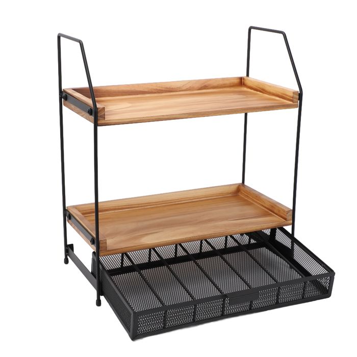 Rangement épices Double étagère avec Tiroir Coulissant pour Comptoir de Cuisine Bar à café