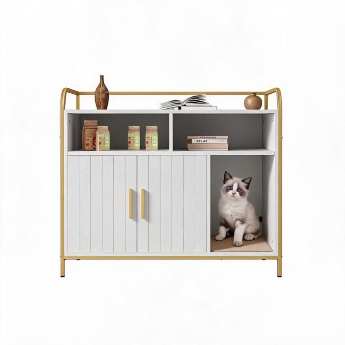 Meuble Cache-Litière Chat 95cm - Maison Bois Entrée Latérale Rangement Table Déco Contrôle Odeurs Entretien Facile-blanc