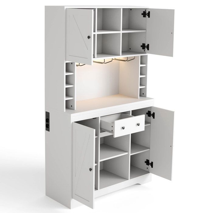 Buffet de cuisine blanc avec LED prises intégrées range-verres range-bouteilles et étagères réglables