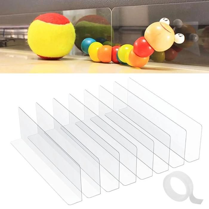 Lot de 8 bloqueurs sous canapé barrière anti-débris en PVC transparent adhésif et découpable pour canapé et lit