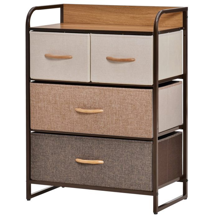 Commode avec 4 Tiroirs Pliants en Tissu - Meuble de Rangement Métal et MDF - Multicolore 58x29x78.5cm 5cm