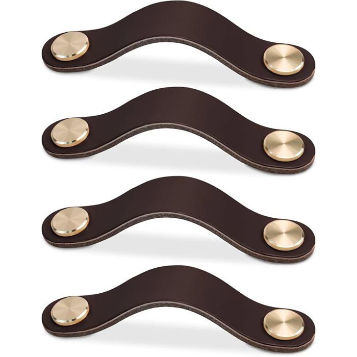 4pcs Poignée Meuble Cuir Bouton Porte Pcard Poignee Cuir Bouton de Tiroir Poignee de Meuble Vintage Brun Foncé 128mm