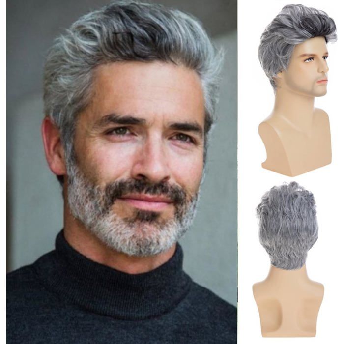 Perruque Pour Hommes Perruque Gris Court Synthétique Chaleur À La Chaleur Naturelle Halloween Perruque Jeu De Rôle[BI154]