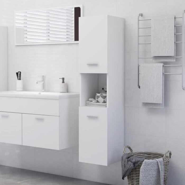 meuble colonne de salle de bain avec 5 étagère et 2 portes - 30x30x130cm blanc