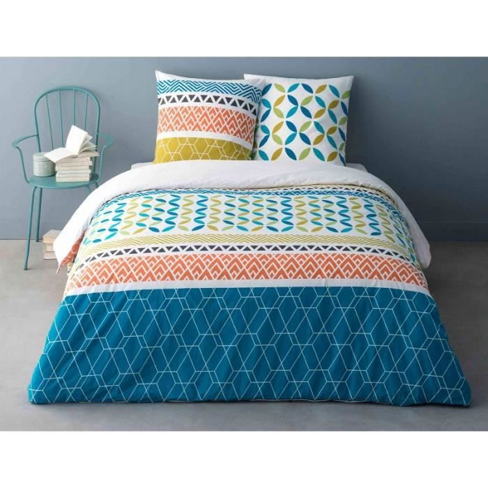 Housse De Couette Percale 220x240cm NOE + 2 Taies - 100% Coton 71 Fils/cm², Douce Et Résistante