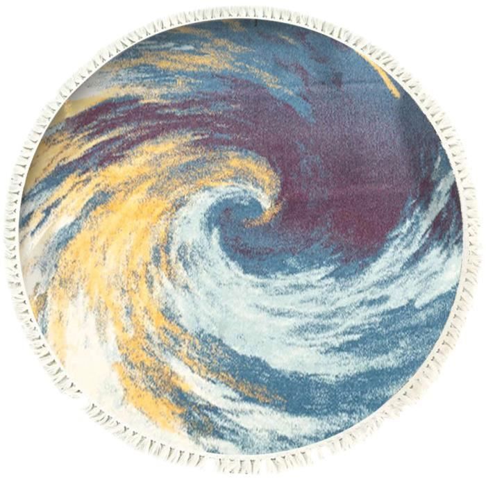 Tapis Rond-Tapis De Salon-120cm-Coton Lin-Rétro-Avec Glands-antidérapant-Lavable-Décoration de Salon