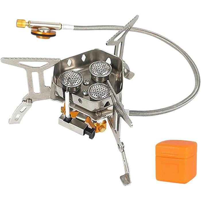 Réchaud à Gaz Pliant Portable Pour Camping – Acier Inoxydable, Léger 280g, Sac Inclus – Puissance Réglable, Idéal Randonnée, Pique-nique