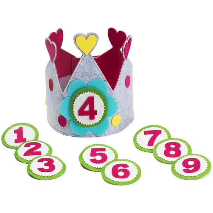 Couronne d'anniversaire avec numéros de 1 à 9 interchangeables I Chapeau  Anniversaire Fête d'anniversaire d'enfant (Cœur)[588]