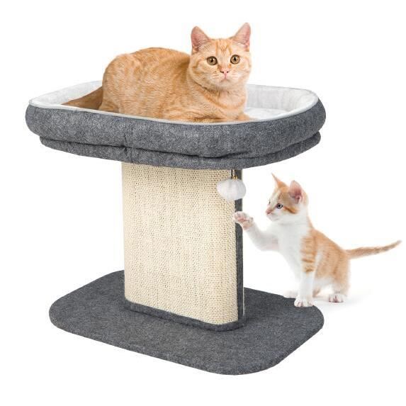 GYMAX Arbre à Chat en Panneau de Particules avec Hauteur 50CM, Arbre à Grimper avec Colonne à Gratter en Sisal et Balle, Gris