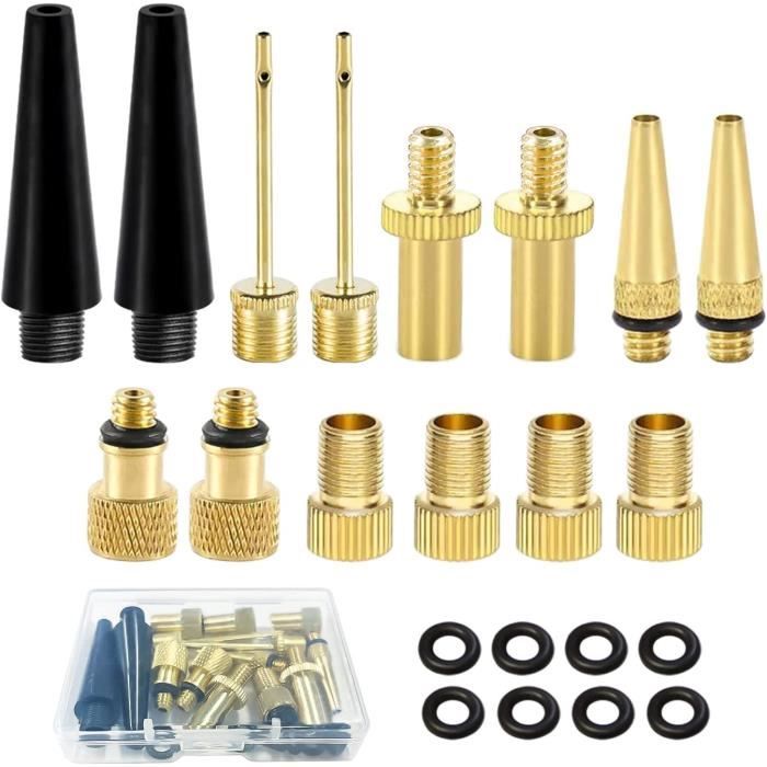 Kit 40 Pièces Embouts Pompe Vélo DV AV SV - Adaptateurs Valve Avec Tuyau Et Boîte De Rangement