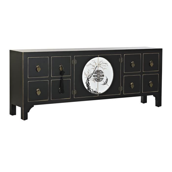 meuble tv style oriental noir sapin métal bois mdf 130 cm