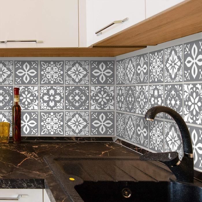 Credence Adhesive pour Cuisine Terrazzo Blanc Cassé Stickers Cuisine Autocollant Mural Imperméable Carrelage Adhesif Mural Salle de Bain Stickers Carrelage 36 Pièces/10x30cm