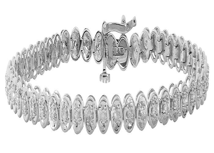 Bracelet Tennis Femme Or Blanc 9 Carats Et Diamant 0.20 Carat - 18 Cm, Neuf