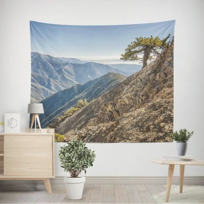 Alishomtll Tapisserie Murale Montagne Lune Rivière – Paysage Noir Rouge Esthétique 210x150cm