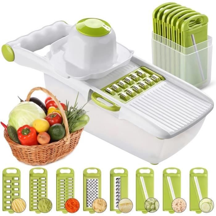Mandoline De Cuisine 16 En 1 Fousenuk - Avec 5 Lames Inox, Panier égouttoir Et Protège-main, Pour Couper, Râper Et Trancher Légumes