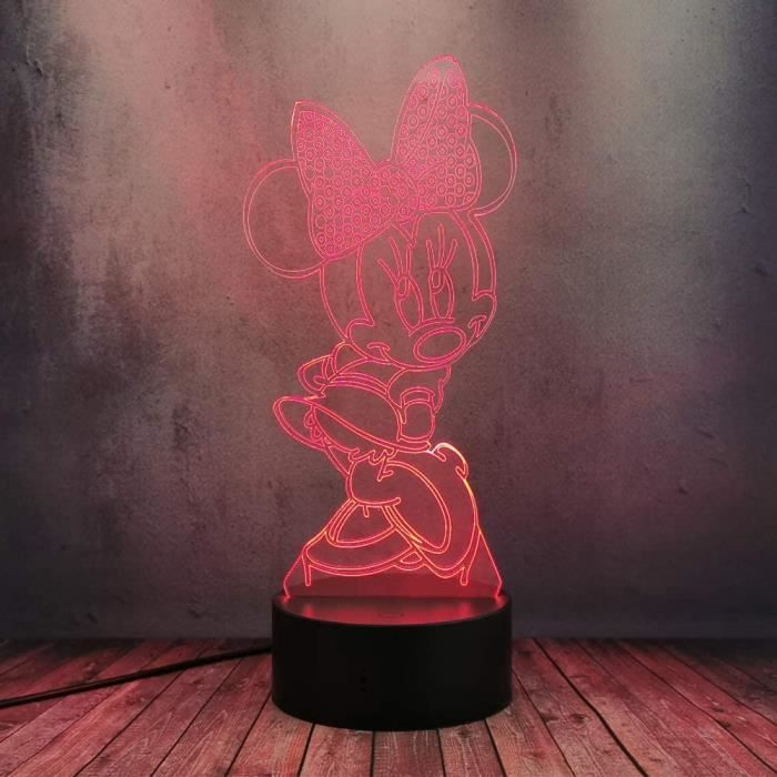 Minnie Mouse 3D illusion d'optique changement de couleur Lampe DEL Neuf 