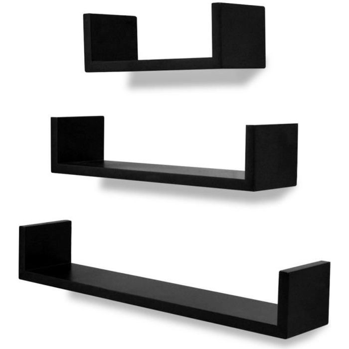 Magnifique 3 Etageres Murales En Forme De U Et En Mdf Noir Pour