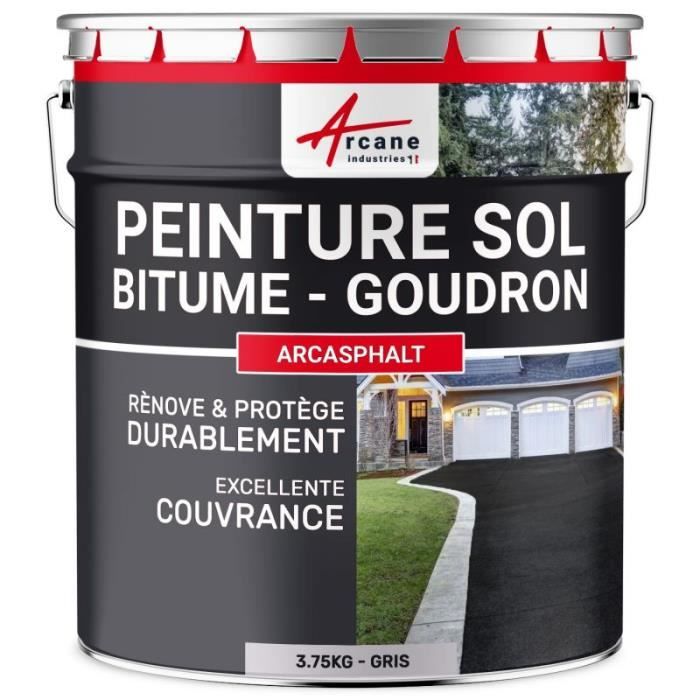 Peinture bitume goudron asphalte macadam résine sol extérieur - ARCASPHALT Gris - 3.75 Kg pour 7.5m2 en 2 couches