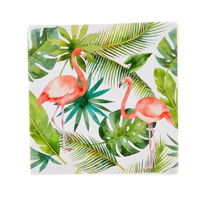 Serviettes De Table Jetable Flamand Rose Tropiques 33x33cm Blanc Cdiscount Maison