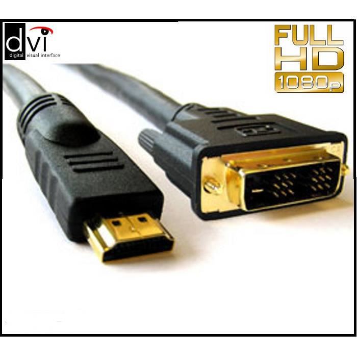 Cable Pour Relier Telephone A Tele Câble DVI-D (18+1) Mâle vers HDMI blindé Or 2m - Prix pas cher - Cdiscount