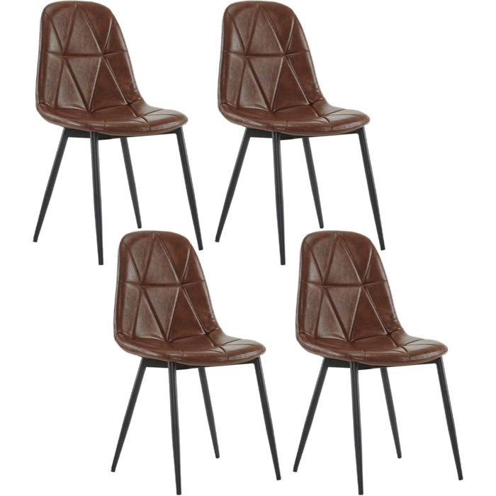 Chaise de Salle à Manger 4x Chaise Salon en Simili Cuir avec Pieds en métal Assise Rembourré Marron 0956BY-4