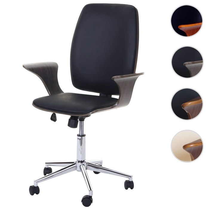 MCW Chaise de bureau MCW-C54 bois courbé similicuir design bois de noyer tissu noir