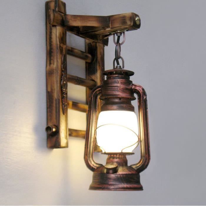 Stoex Applique Murale Vintage Lampe Industrielle Fer Metal Bambou