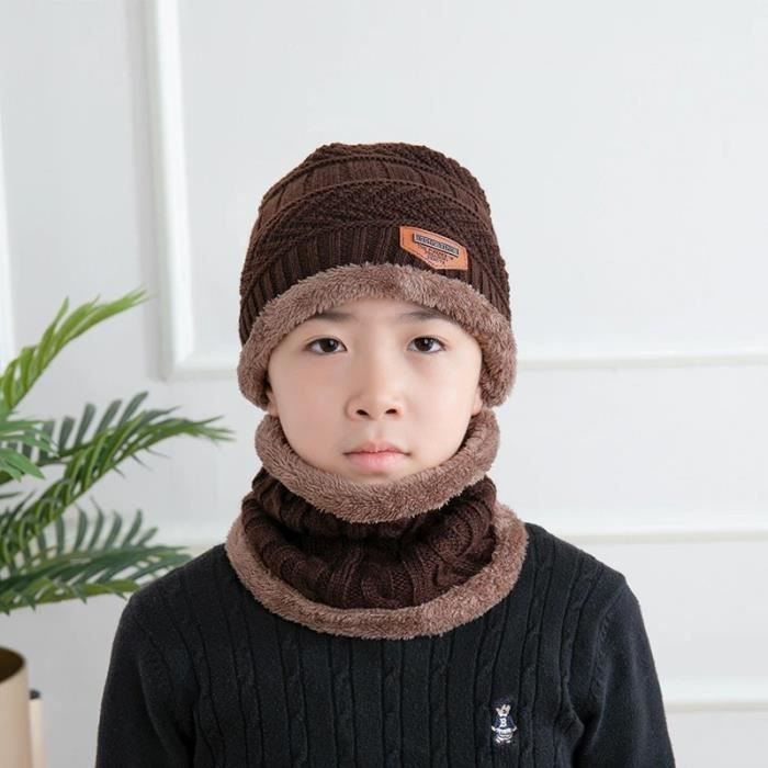 Ensemble Bonnet Oreillette + écharpe + Gants Enfant CheChury - Tricot épais, Pompon, 1-6 Ans, Hiver Chaud