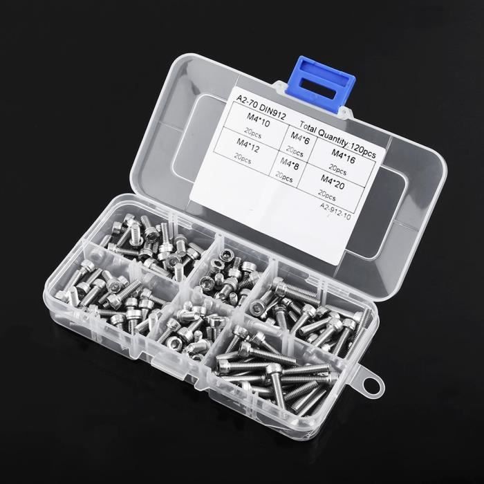 Ensemble de vis pour support mural TV et meuble TV 120pcs 6/8/10/12/16/20 Vis à tête cylindrique en acier inoxydable Kit
