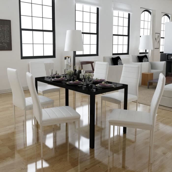 Ensemble de table à manger 7 pièces en verre trempé noir et blanc - YUYJP - Dimensions 120 x 60 x 74 cm