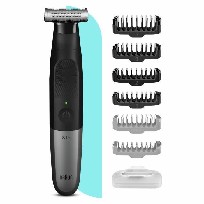 Braun Series XT5 Rasoir Électrique et Tondeuse Hybride Homme pour visage+corps Lame Durable et Pochette De Voyage Noir XT5200