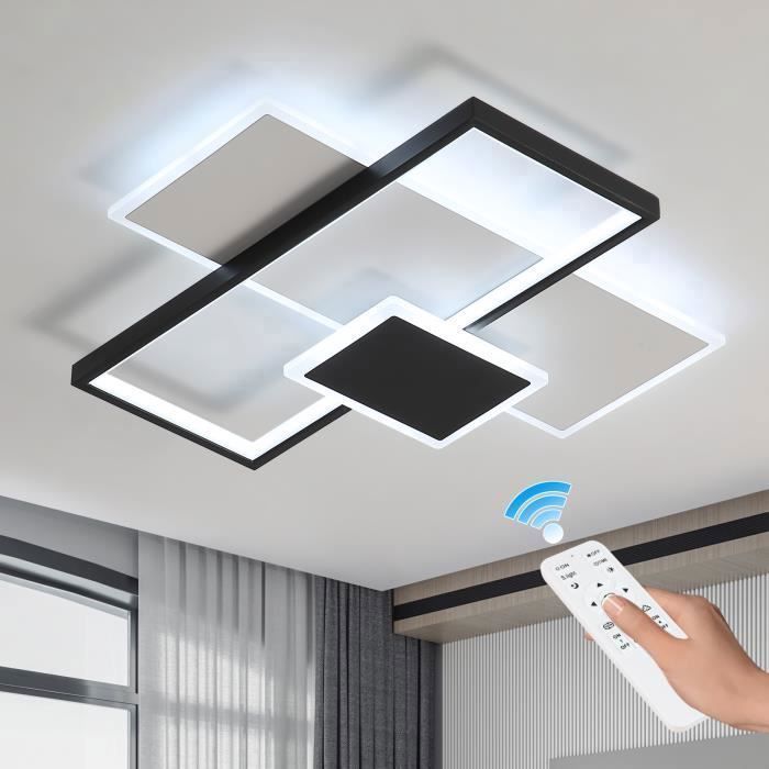 DELIPOP Plafonnier LED Moderne 46W Blanc+Noir – Lampe de Plafond Dimmable avec Télécommande – Lustre Salon Chambre Salle à Manger
