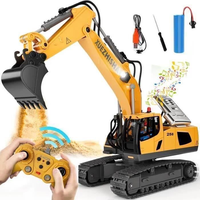 Pelleteuse Télécommandée camions jouet pour enfant 3 5 6 7 8 12ans cadeau de Noël Jouet engin de chantier Tractopelle Télécommandée