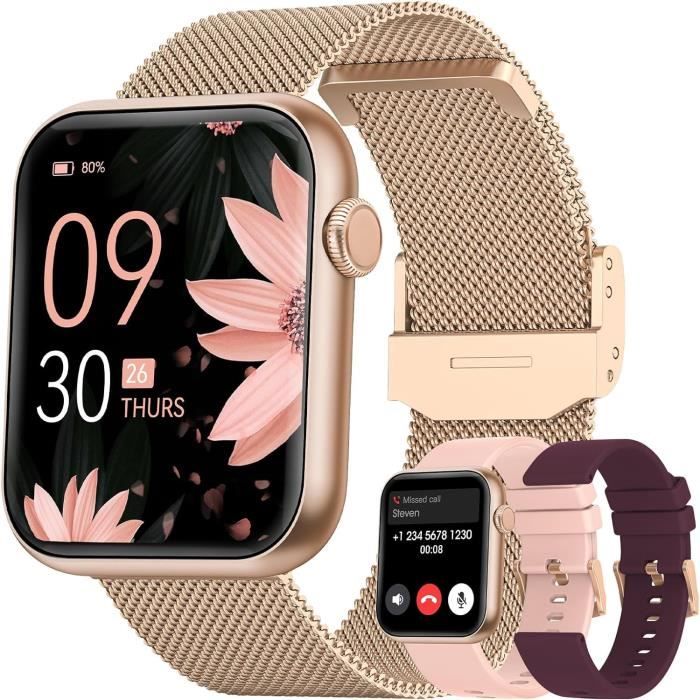 RUXINGX Montre Connectée Femme, 1.47 Bracelet Connectée, 24 Sports 24H Fréquence Cardiaque SpO2 Sommeil Fonction Féminine IP68 Étanche Smartwatch Podometre Trackers d'Activité pour Android iOS Argent - Lax