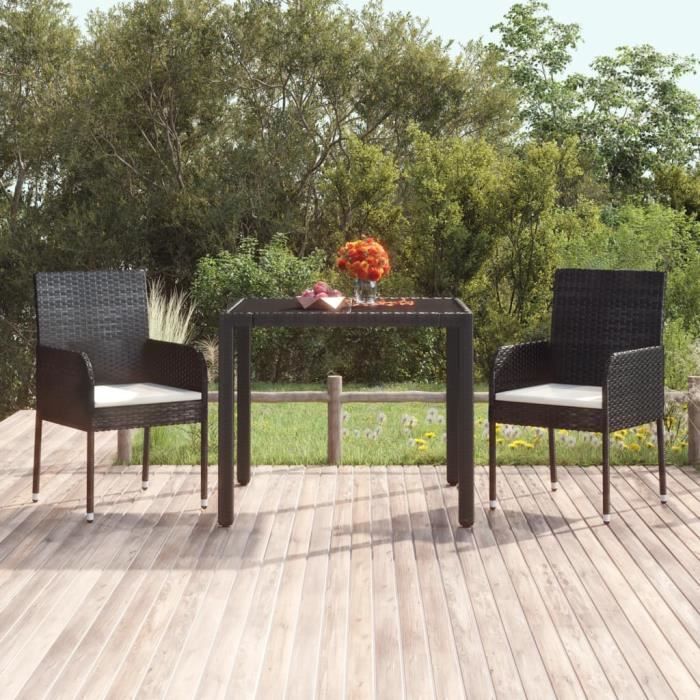 chaises de jardin - famirosa - résine tressée noir - coussins blanc crème - 48x55x88cm