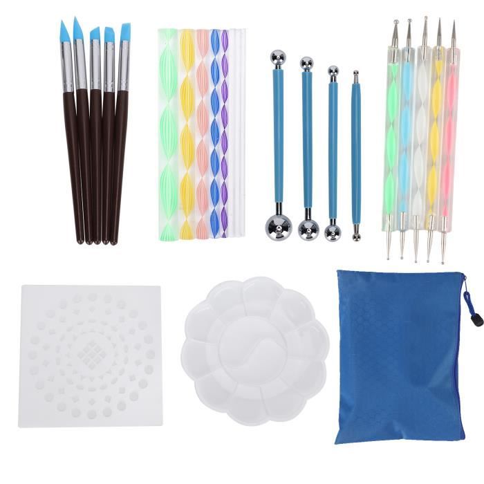 Kit D'outils Pour Peinture Mandala - 20 Pièces, Pochoirs, Pinceaux, Stylet à Pointiller
